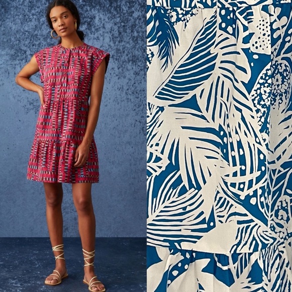 NEW Marie Oliver Laughlin Mini Dress Sea Blue Tropical Print Size XS NWT.     1 - Picture 1 of 6